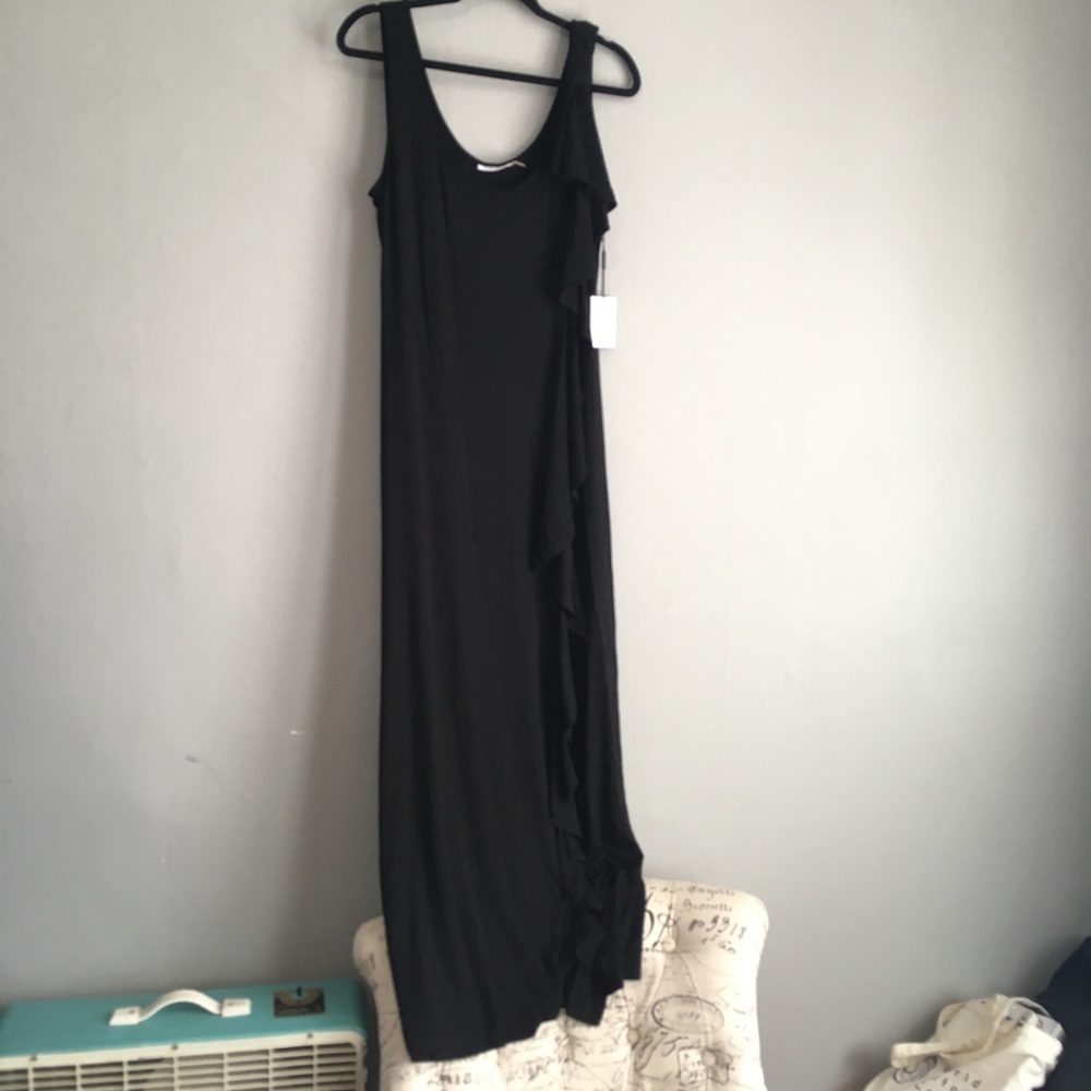 Side Ruffle Maxi Dress Black NWT